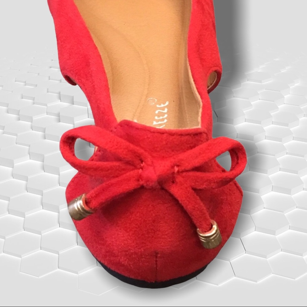 Nature Br Red Fx Suede Open Side Ballerina Flats - Picture 3 of 8